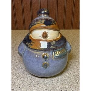 Kirkland's Potter's Garden Snowman Figurine Blue Brown VTG Chubby Round * read